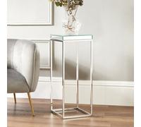 Pacific Lifestyle Tall Mirrored Glass Square Side Table With Silver Metal Frame, Slim 77Cm, Elysee