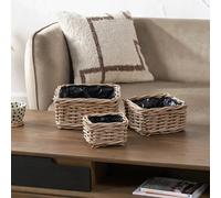 Pacific Lifestyle Tobs Square Grey Kubu Rattan Basket Planters Set Of 3
