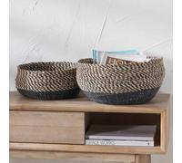 Pacific Lifestyle Two-Tone Natural And Black Seagrass Baskets Set Of 2