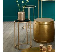 Pacific Lifestyle Veneziano S/2 Antique Gold Metal And Black Glass Side Tables