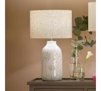 Pacific Lifestyle White Floral Table Lamp for Living Room | Complete Table Lamp with Dandelion Ceramic Base and Cotton Lampshade | Shabby Chic Country Bedroom Standard Table-Lamp