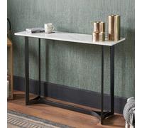 Pacific Lifestyle White Marble Console Table With Curved Black Metal Legs, Real Stone Top 112Cm, Hendrick