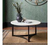 Pacific Lifestyle White Marble Round Coffee Table With Black Metal Legs 81Cm, Hendrick