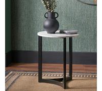 Pacific Lifestyle White Marble Round Side Table With Curved Black Metal Legs, Real Stone 46Cm, Hendrick