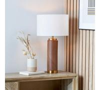 Ruma Wood Effect Ceramic Tall Table Lamp with Shade in Brown Ruma Brown