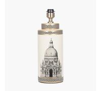 Pacific Lighting Wren Monochrome City Print Tall Ceramic Table Lamp Base | Fits 35cm shade, base only, shade not included, E27 screw fitting, 45cm tall, 16cm base, UK plug with in-line switch