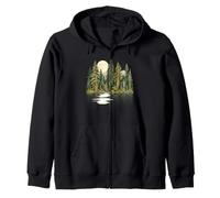 Pacific Northwest Forest Moon Reflection Wilderness Mountain Zip Hoodie