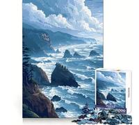 Pacific Northwest Ocean Cliffs Pixel Art 1000 Piece Jigsaw Puzzles for Teenagers Jigsaw Intellectual Fun Light Recreation Fine Cut Unique Xmas Gift size 38x52cm