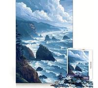 Pacific Northwest Ocean Cliffs Pixel Art Jigsaw Puzzles for Adults 1000 Memory Skill Serene Activity Clean Edges Fine Xmas Gift size 50x75cm