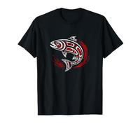 Pacific Northwest Salmon Tribal Art Fish Hook Hawaiian Blue T-Shirt
