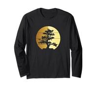 Pacific Ocean Beach Bonsai Tree Golden Sun Retro Vintage Long Sleeve T-Shirt