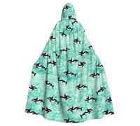 Pacific Ocean Biological Print Elegant Witch Cape,Hooded Cloak,Wizard Costume For Halloween,Cosplay And Carnival
