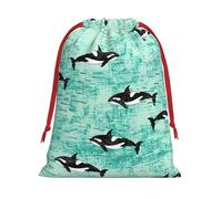 Pacific Ocean Biological Printing Soft Drawstring Gift Bag With Red Ribbon Durable For Christmas Halloween For Adults Gifting