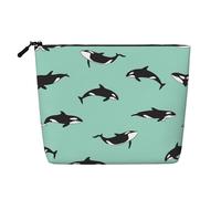Pacific Ocean Whale Large Cosmetic Organizer Fake Hemp Makeup Bag, Zippered Travel Pouch Water Resistant Daily Use