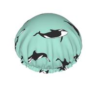 Pacific Ocean whale Printed Large Shower Cap, Double Layer Hair Protector For Facial Care, Reusable Hair Wrap