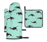 Pacific Ocean Whale Printing Oven Mitts And Pot Holders Sets 3pcs Glove High Heat Resistant Long Mitt For Kitchen