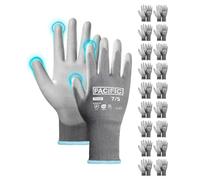 PACIFIC PPE 18 Pairs Work Gloves, PU Coated Seamless Knit Gloves, Touchscreen Safety Gloves with Grip, Ideal for General Duty Work, Men and Women, White, Small