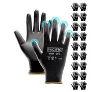 PACIFIC PPE 18 Pairs Work Gloves, PU Coated Seamless Knit Gloves, Touchscreen Safety Gloves with Grip, Ideal for General Duty Work, Men and Women, Black, Large