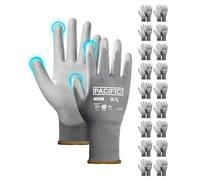 PACIFIC PPE 18 Pairs Work Gloves, PU Coated Seamless Knit Gloves, Touchscreen Safety Gloves with Grip, Ideal for General Duty Work, Men and Women, Black, Large
