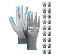 PACIFIC PPE 18 Pairs Work Gloves, PU Coated Seamless Knit Gloves, Touchscreen Safety Gloves with Grip, Ideal for General Duty Work, Men and Women, White, Medium