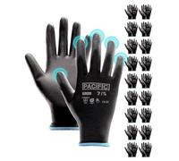 PACIFIC PPE 18 Pairs Work Gloves, PU Coated Seamless Knit Gloves, Touchscreen Safety Gloves with Grip, Ideal for General Duty Work, Men and Women, Black, Small