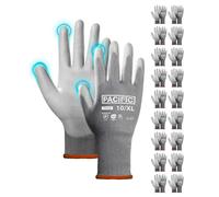PACIFIC PPE 18 Pairs Work Gloves, PU Coated Seamless Knit Gloves, Touchscreen Safety Gloves with Grip, Ideal for General Duty Work, Men and Women, White, X-Large