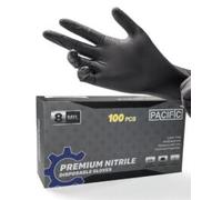PACIFIC PPE 8-mil Disposable Nitrile Gloves, Diamond Grip, 100Pcs, Black | Powder Free, Latex Free, Non-Slip, Food-Safe, for Mechanics, WorkShop, Industrial, Kicthen, Assembly, EN380, M, L, XL, XXL