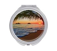 Pacific Sunrise Palm Trees Ocean at Beach Hawaii Folding Make Up Mirror, Compact 2X/1X Magnification Mirror, Women Portable Travel Makeup Mirror 2.4 x 2.4 inch