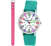 Pacific Time 11121 Children's Watch for Girls and Boys, Learning Watch, Children's Watch Set of 2 Textile Straps, Turquoise + Pink Analogue Quartz, 11121 - Pink, Strap.