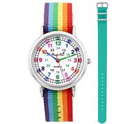 Pacific Time Children's watch for girls and boys, learning watch, very easy to read, change textile strap, rainbow + analogue quartz, turquoise, Strap