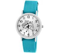 Pacific Time Children's Watch Girls Boys Horses Black Textile Strap Analogue Quartz Watch, 10408 Light - Blue, Strap.