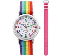 Pacific Time Children's Watch Girls Boys Learning Watch Very Easy to Read Change Textile Strap Rainbow + Analogue Quartz, pink, Child-friendly and colourful