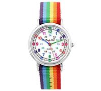 Pacific Time Children's Watch Girls Boys Learning Watch Very Easy to Read Change Textile Strap Rainbow + Analogue Quartz, multicoloured, Strap.