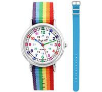Pacific Time Children's Watch Girls Boys Learning Watch Very Easy to Read Change Textile Strap Rainbow + Analogue Quartz, Blue-light construction, Strap.