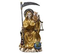 Pacific Trading Sitting Santa Muerte Gold Gown with Owl Figurine 9 Inch 15249