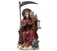 Pacific Trading Sitting Santa Muerte Red Gown with Owl Figurine 9 Inch 15250