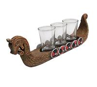 Pacific Trading Viking Ship Shot Glass Holder 3 Piece Set New
