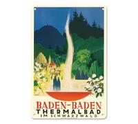 Pacifica Island Art Baden-Baden Germany - Thermal Baths (Thermalbad) - Black Forest (Schwarzwald) - Vintage Travel Poster by Leo Faller c.1937-8 x 12 inch Vintage Metal Tin Sign