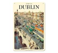 Pacifica Island Art Come To Dublin Ireland - O’Connell Street - Vintage Travel Poster c.1950s - 8 x 12 inch Vintage Metal Tin Sign