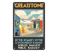 Pacifica Island Art Greatstone Dunes England - World’s Smallest Public Railway - Vintage Railroad Travel Poster by N. Cramer Roberts c.1930s - 8 x 12 inch Vintage Metal Tin Sign