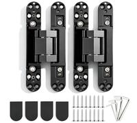 Pacify 2 Set 6" Hidden Door Hinges Upgraded Invisible Door Hinge Heavy Duty Concealed Hinges Adjustable 180 Degree Swing Outswing 3D Hinges with Capacity up to 88lb (2 Pack Black-6Inches)
