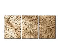 Pacimo 3 Pieces Framed Wall Art Decorations Aztec Calendar Painting Print on Canvas Mayan Civilization Wall Art for Home Office Decor Aztec Culture Modern Artwork Ready to Hang - 20"x28"x3
