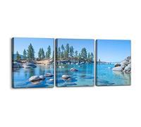 Pacimo Canvas Print Wall Art Set Vibrant Forest & Rocky Lake Landscape Nature Wilderness Photography Realism Rustic Scenic Modern Artwork Decor Stretch Framed Ready to Hang - 12 x 16 inch x 3