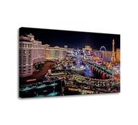 Pacimo Framed Canvas Print Wall Art Las Vegas Cityscape Giclee Poster Gallery Wrapped City Skyline Skyscraper Modern Artwork for Living Room Bedroom Office Wall Decor Ready to Hang 12"x18"