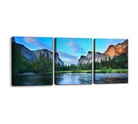 Pacimo Mountain Canvas Wall Art Panorama of Yosemite Valley Pictures Painting National Park Modern Artwork Lake Nature Landscape Framed Wall Art for Living Room Bedroom Office Wall Decor - 12"x16"x3