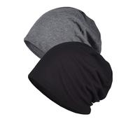 PACIOCEAN 2 Pack Soft Cotton Slouchy Beanie Hats for Men and Women, Breathable Jersey Knit Skull Cap, Stretchable Winter Slouchy Beanie for Daily Use and Outdoor Activities Black