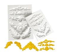 PACIOCEAN 2PCS Baroque Scroll Lace Silicone Mould, Filigree Flower Border Design for Cake Decorating, Fondant, Clay Crafts