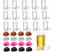 PACIOCEAN 32PCS Cowboy Boot Shot Glasses Set with 16 Hats, Reusable Western Themed Plastic Cups for Rodeo Party, Birthday, BBQ, Wedding Decorations and Supplies