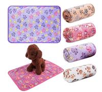 PACIOCEAN 4 Pcs Guinea Pig Blankets,Small Animal Blankets,Puppy Blankets,Cute Paw Print Flannel Pet Blanket,Reusable Pet Pee Pad Sleep Mat Pad Cover for Hamster Ferret (23.6 x 15.7 Inch)