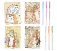 PACIOCEAN 400 Sheets Retro Waste Journal Paper Set, Vintage Collage Background Paper, Bullet Journal Diary, Mixed Media Art Album Cards, Scrapbooking Decorative Stickers and Materials